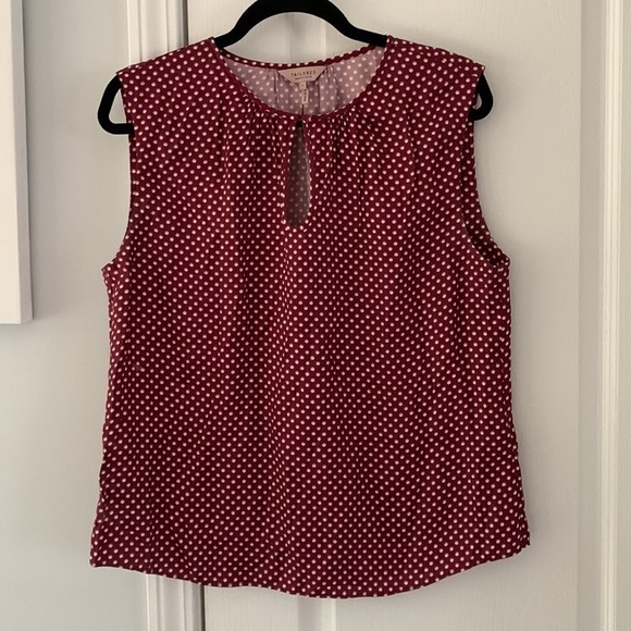 REBECCA‎ TAYLOR Tailored Polka dot maroon tank top blouse size L key hole silk - Picture 1 of 9